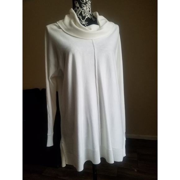 Joan Vass Sweaters - Joan Vass white knit cowl neck tunic sweater XL
